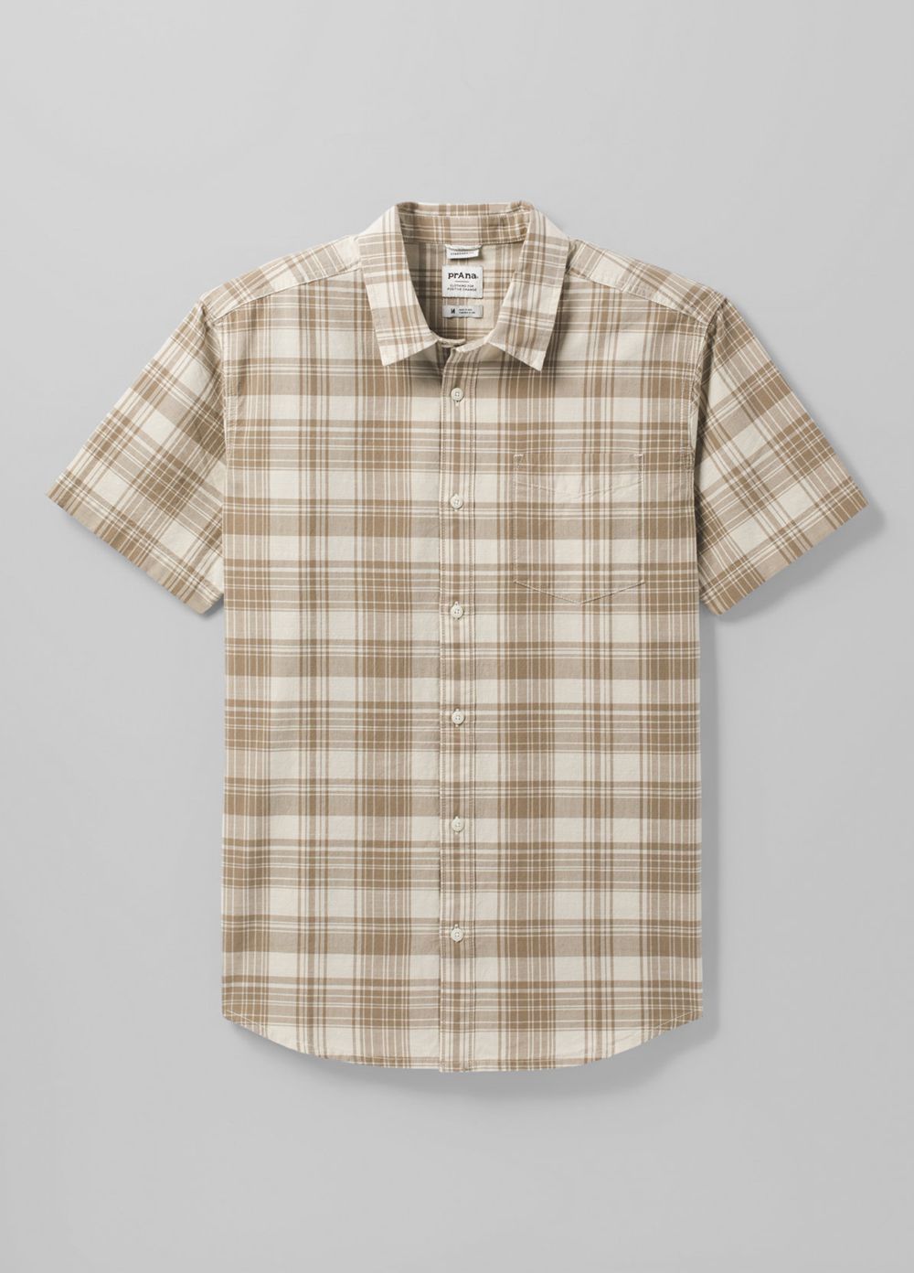 Beige Men's PrAna Benton Shirts | 01398-EYTJ