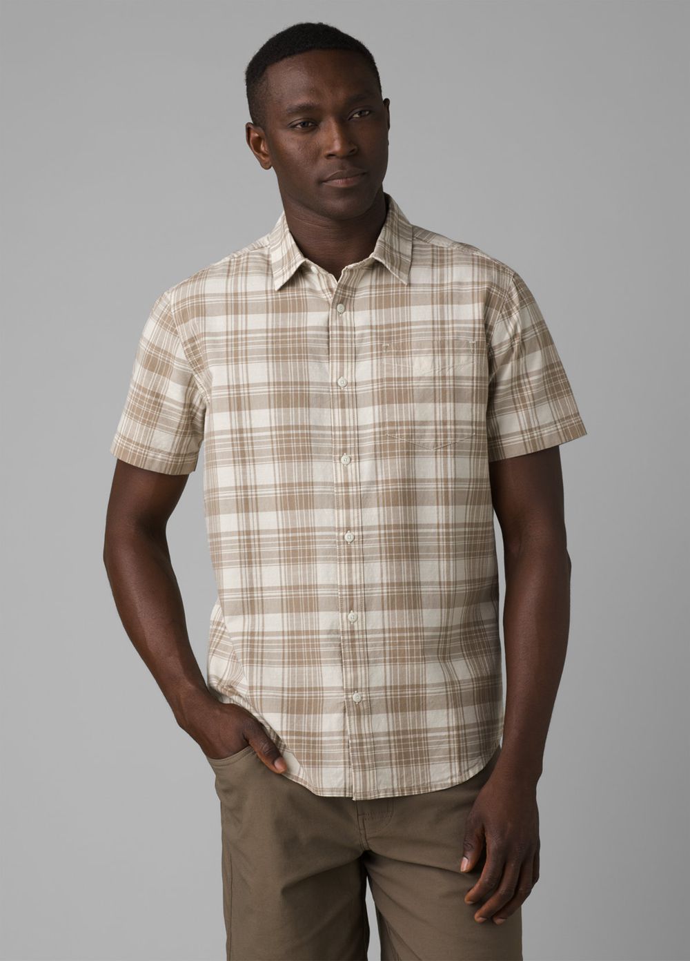 Beige Men\'s PrAna Benton Shirts | 01398-EYTJ