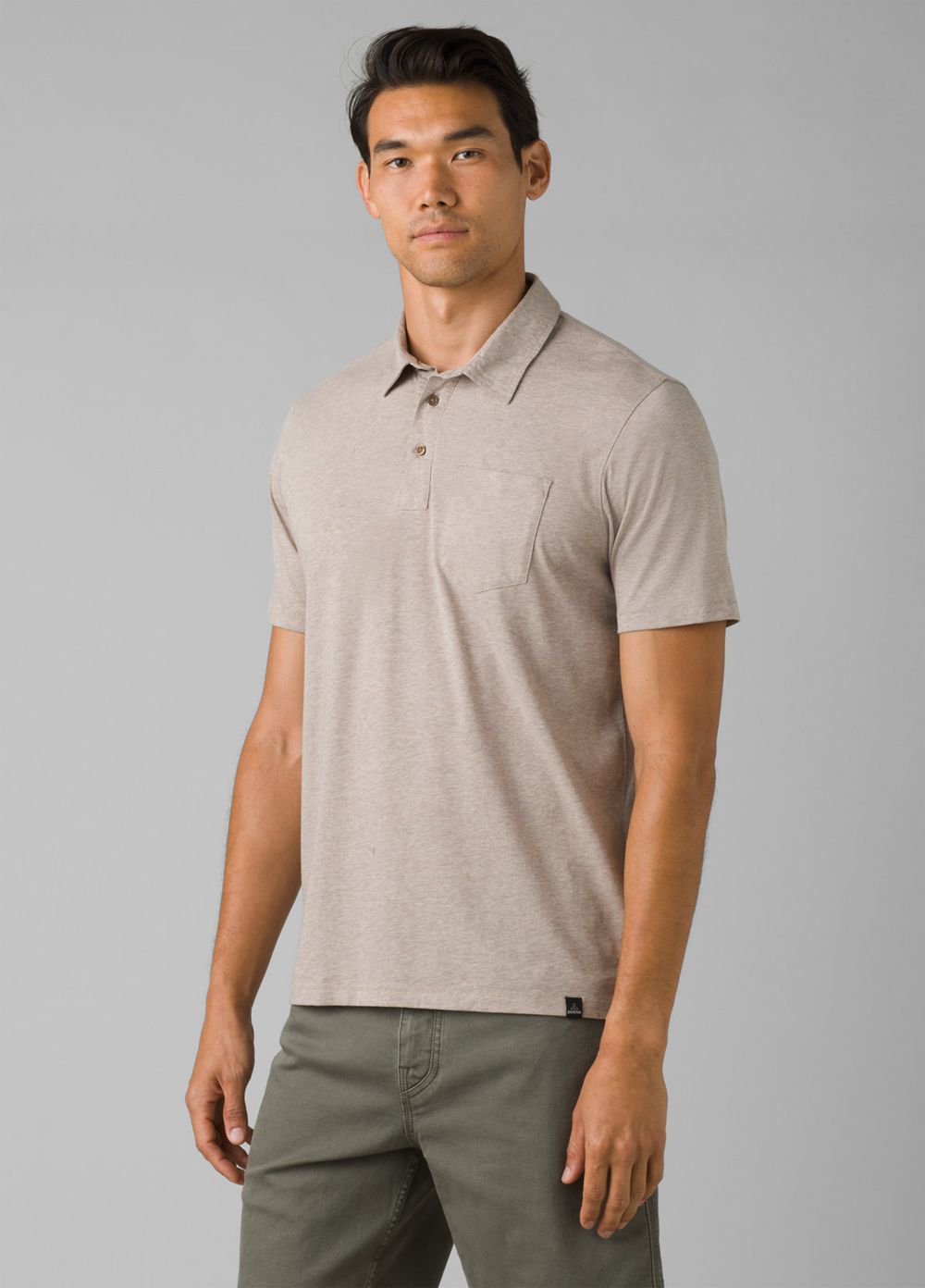 Beige Men\'s PrAna Polo Shirts | 34971-UIGD