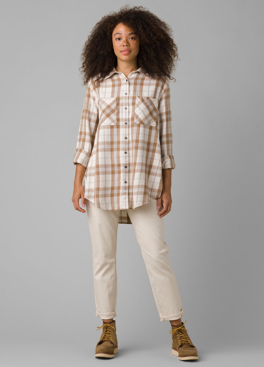 Beige Women's PrAna Beezly Flannel Shirts | 54923-RZTI