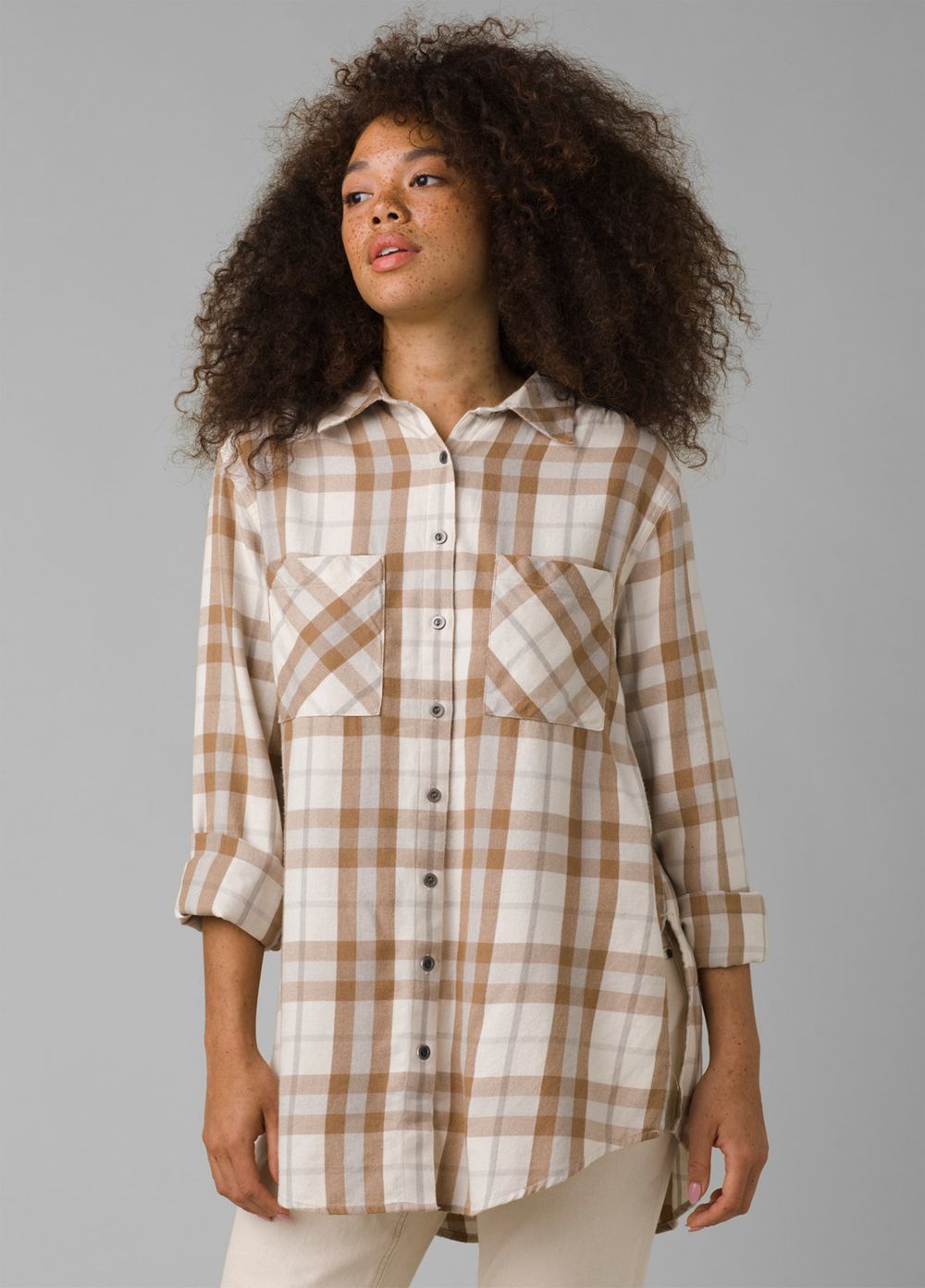 Beige Women\'s PrAna Beezly Flannel Shirts | 54923-RZTI