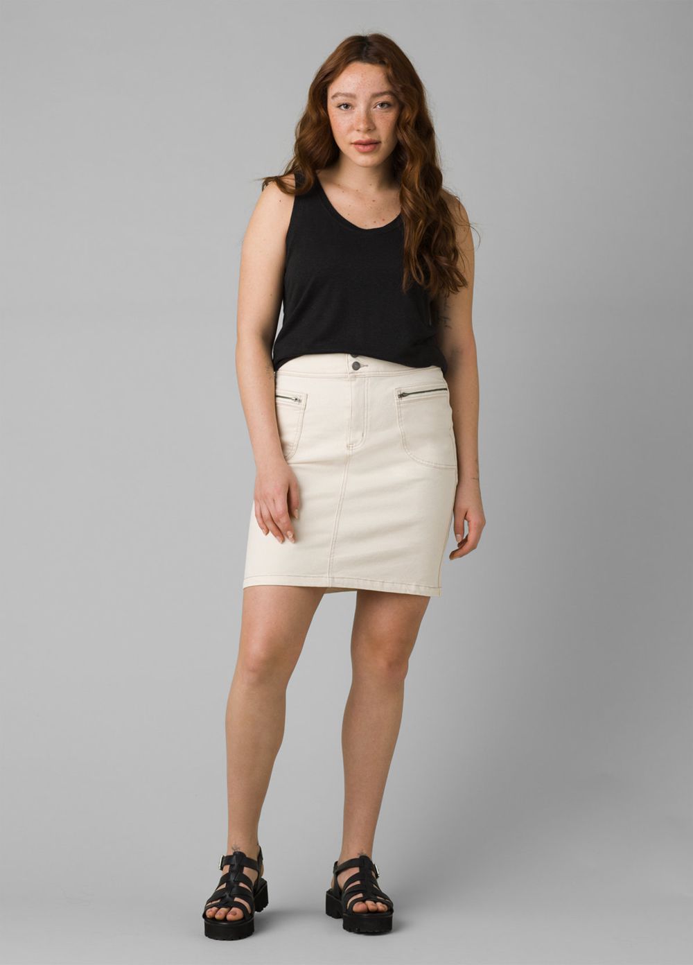 Beige Women's PrAna Broadway Skirts | 43176-EVZA