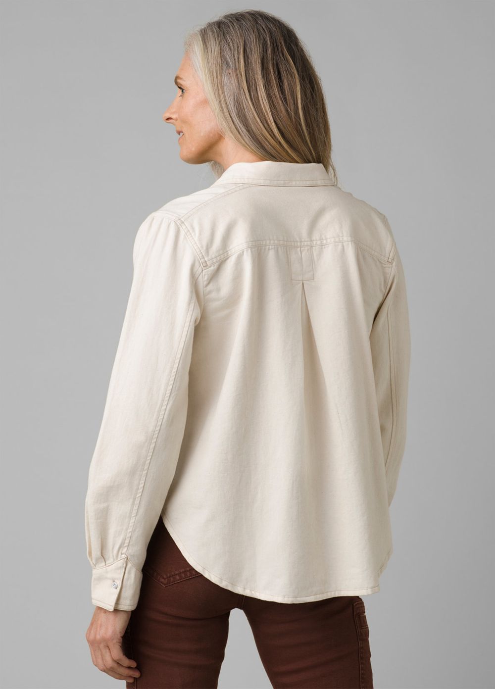 Beige Women's PrAna Washed Out Denim Shirts | 71802-VRLU