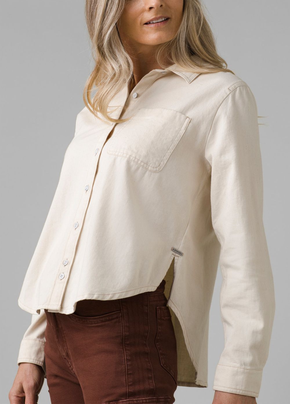 Beige Women's PrAna Washed Out Denim Shirts | 71802-VRLU