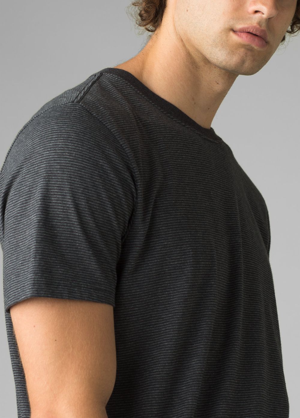 Black Men's PrAna Crew T-Shirts | 23976-NIBT