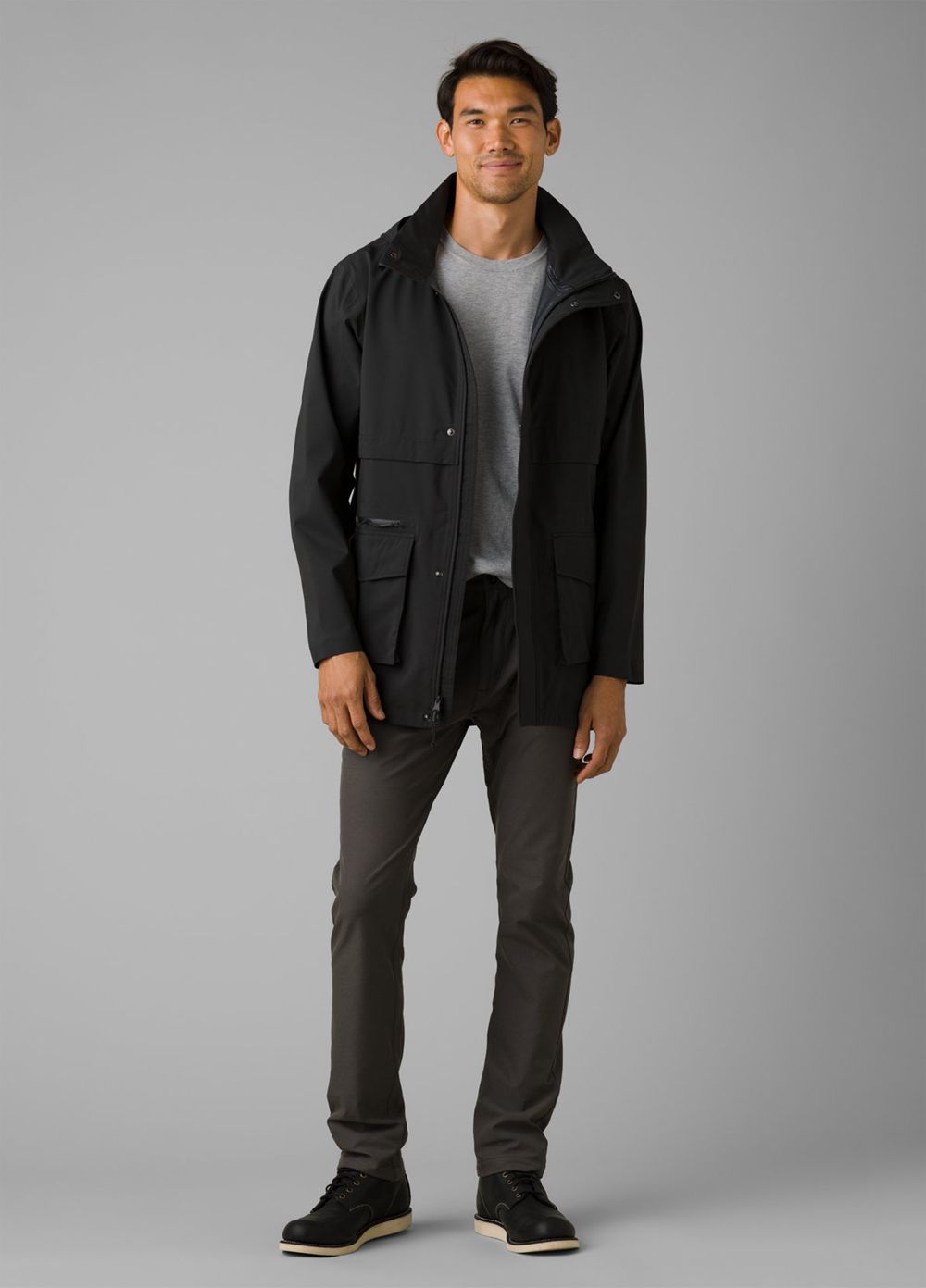 Black Men's PrAna Friction Rain Parka Jackets | 23698-AZRD