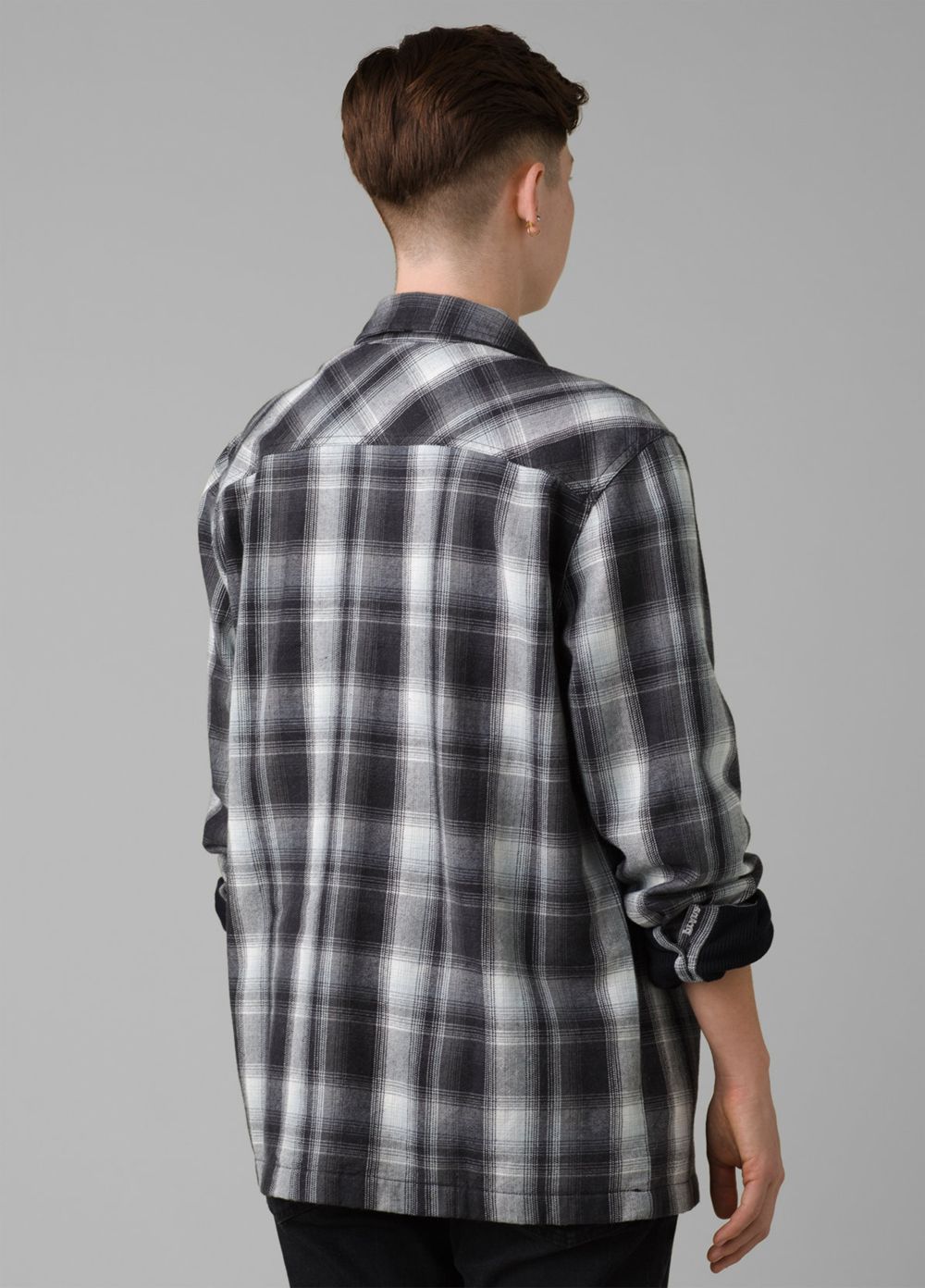 Black Men's PrAna Glover Park Lined Flannel Shirts | 87542-DRBQ