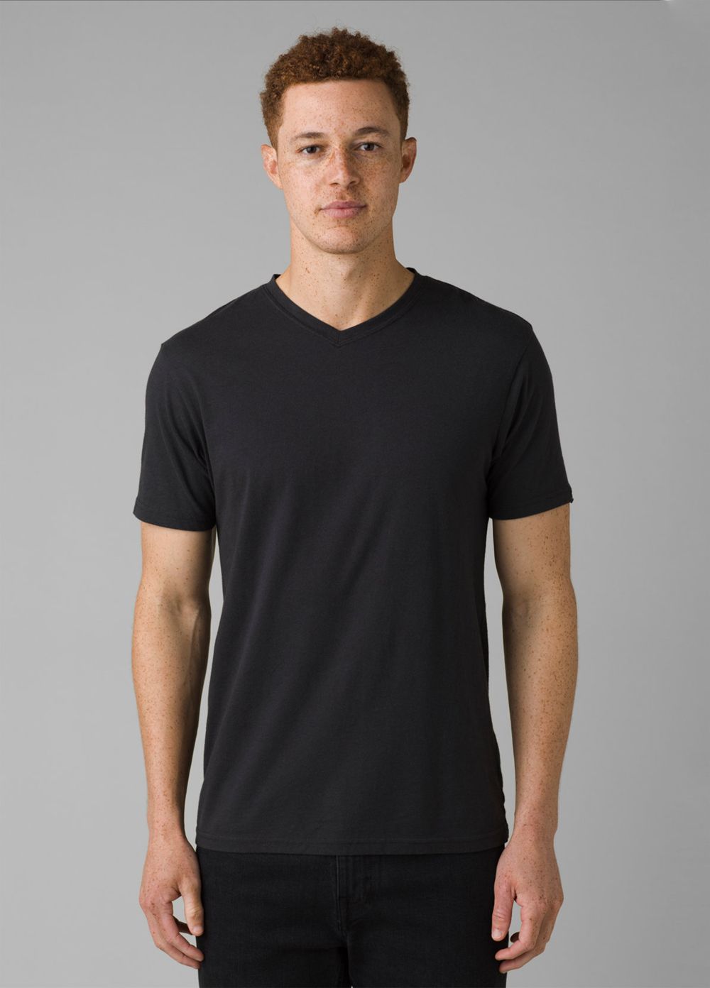 Black Men\'s PrAna V-Neck T-Shirts | 46853-BWCP