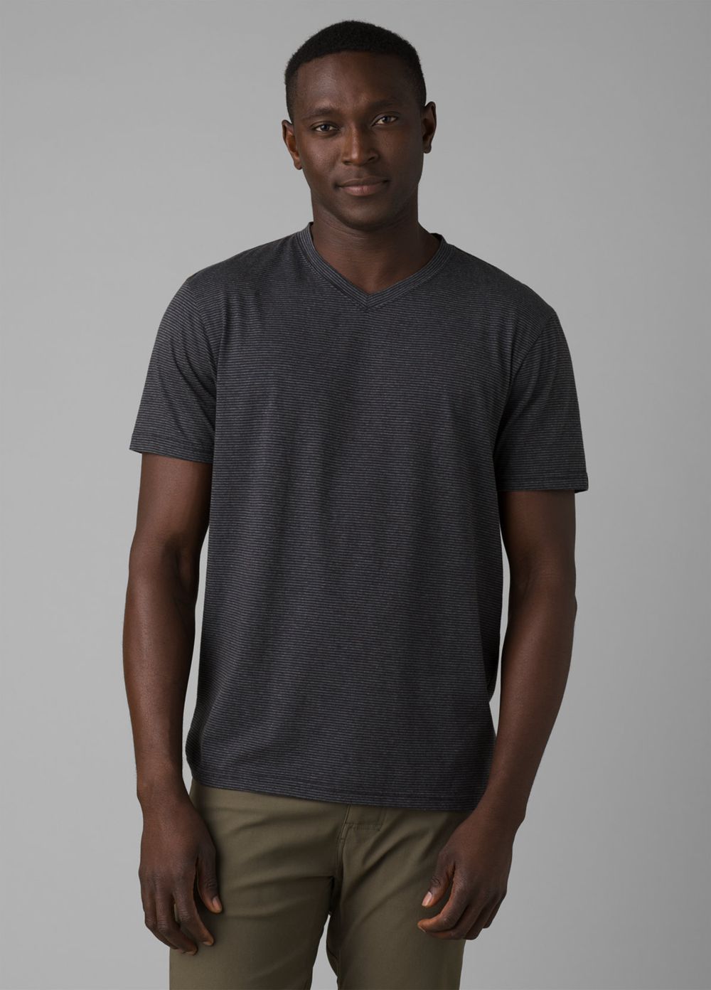 Black Men\'s PrAna V-Neck T-Shirts | 83965-ERCW