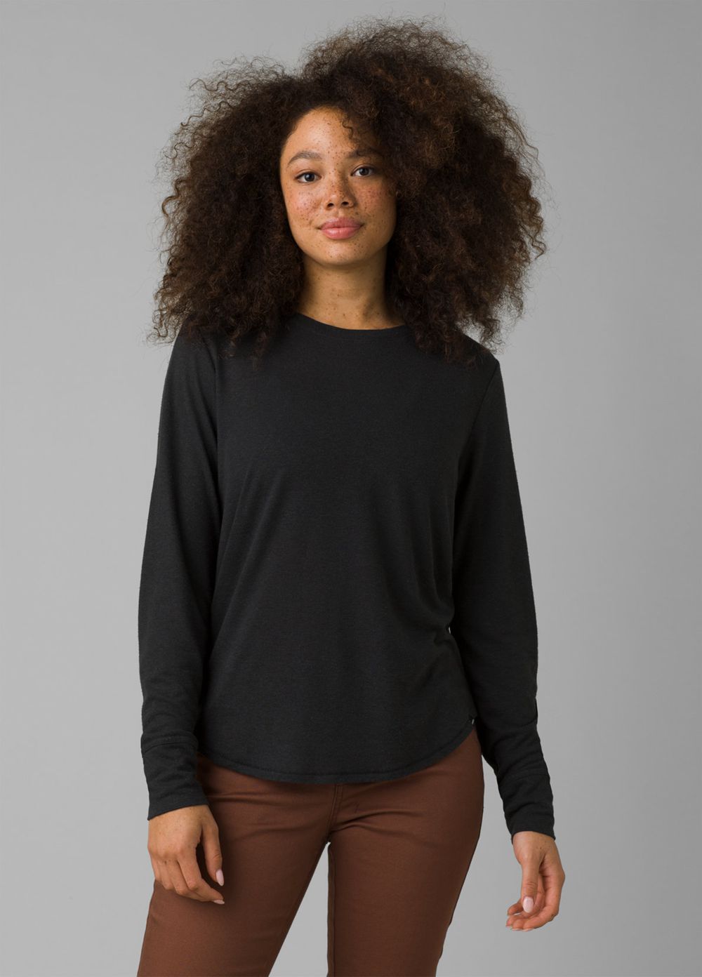 Black Women\'s PrAna Cozy Up Long Sleeve T-Shirts | 10472-RHUZ