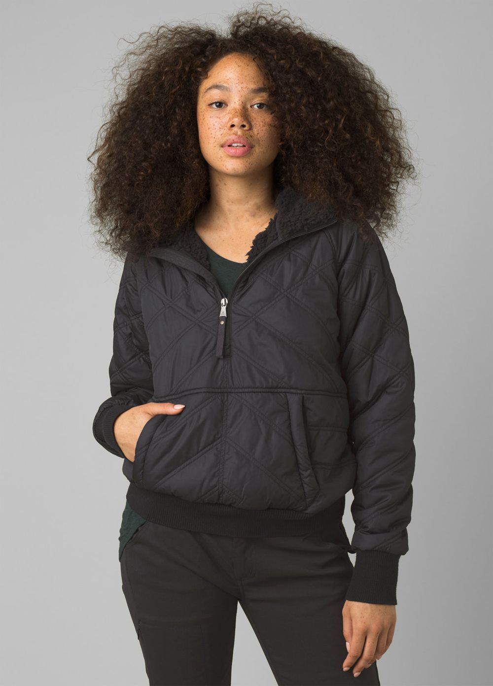 Black Women\'s PrAna Esla Half Zip Pullover Jackets | 59246-VGLS