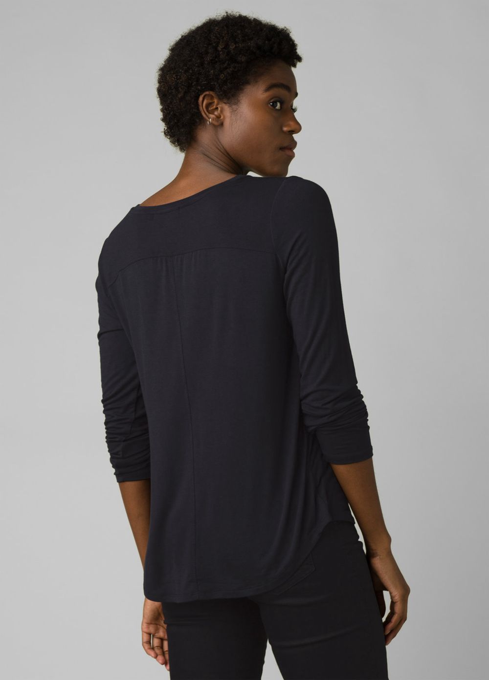 Black Women's PrAna Foundation Long Sleeve Crew T-Shirts | 20856-TSMJ