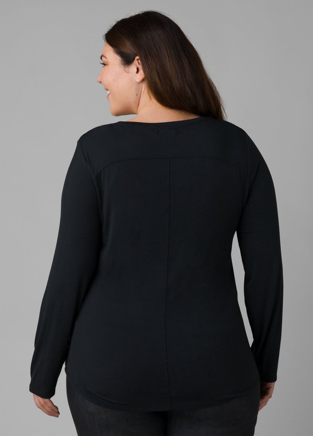 Black Women's PrAna Foundation Long Sleeve Plus T-Shirts | 61720-ZNDQ