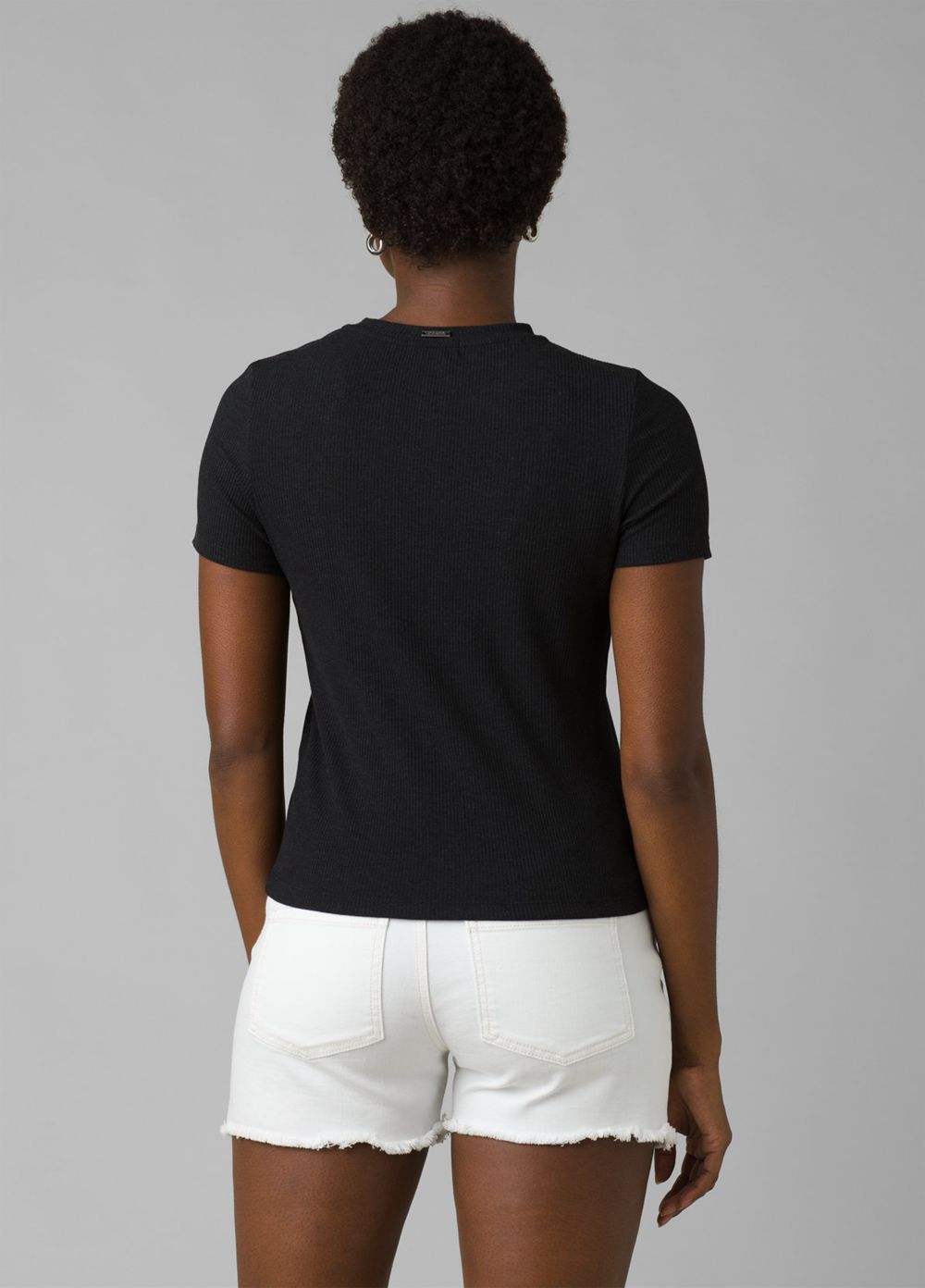 Black Women's PrAna Foundation Rib T-Shirts | 56138-WUOA