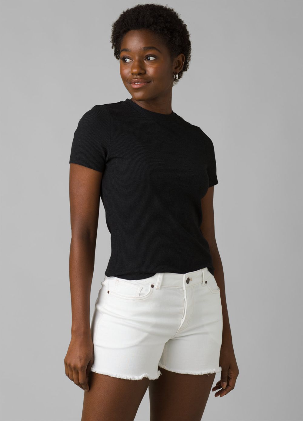 Black Women\'s PrAna Foundation Rib T-Shirts | 56138-WUOA