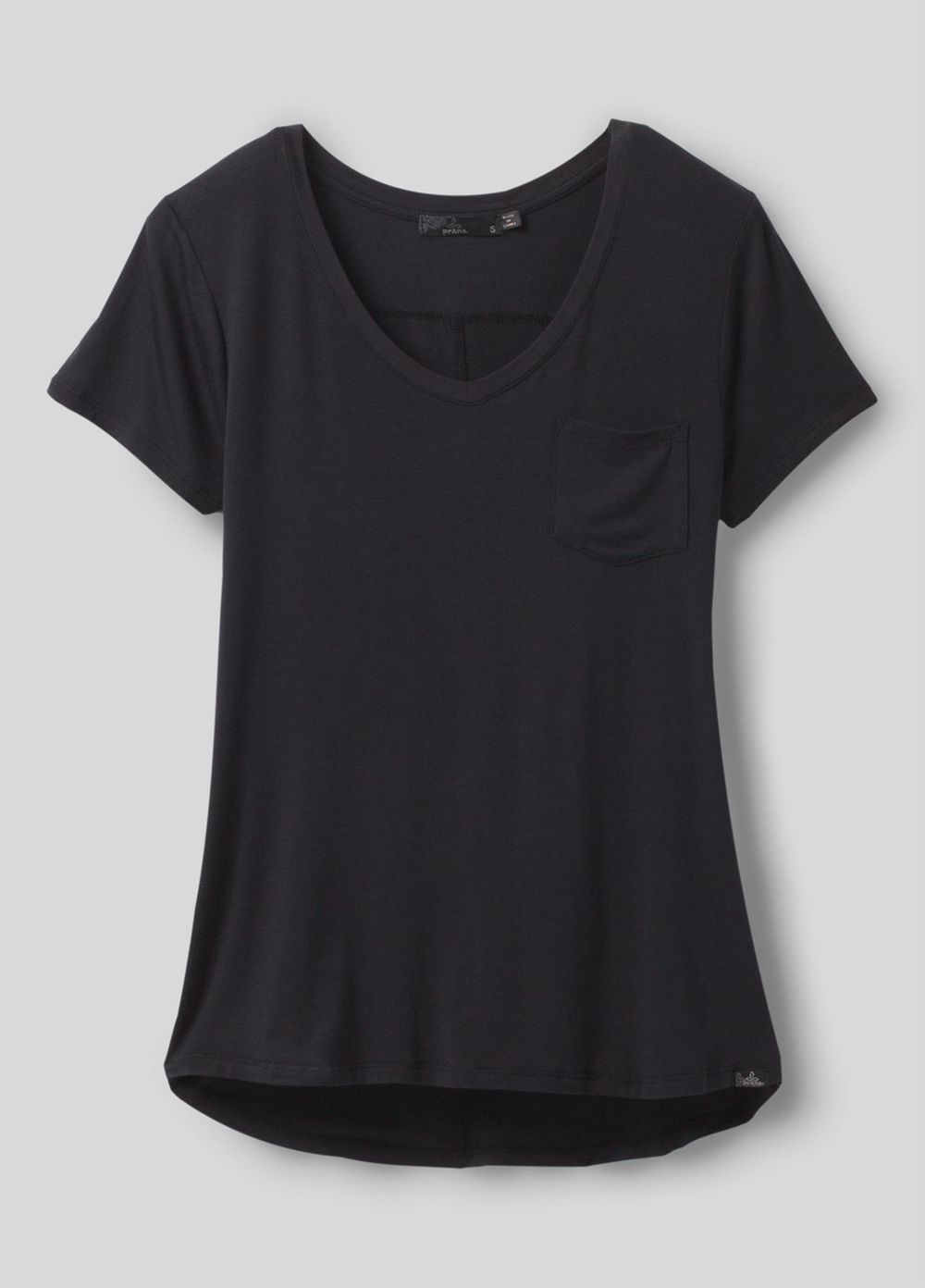 Black Women's PrAna Foundation Short Sleeve V-neck T-Shirts | 02675-XTZJ