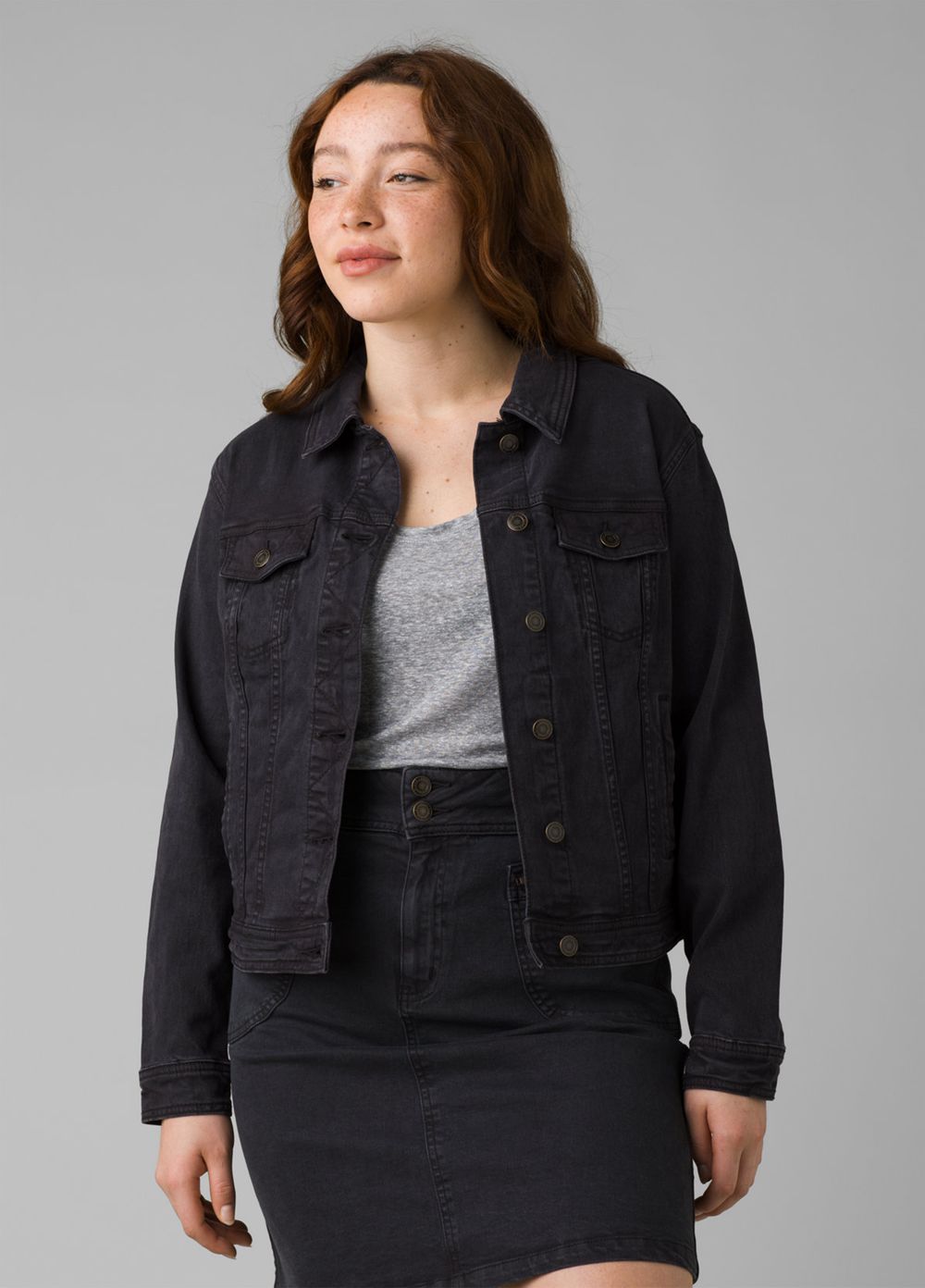 Black Women\'s PrAna Slate Rim Denim Jackets | 34526-VAOS