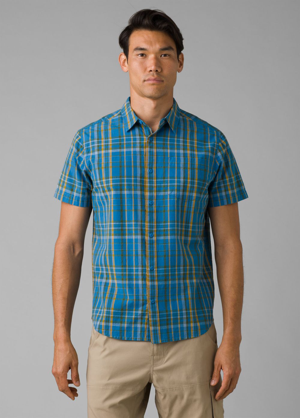 Blue Men\'s PrAna Benton Shirts | 45829-FVHQ