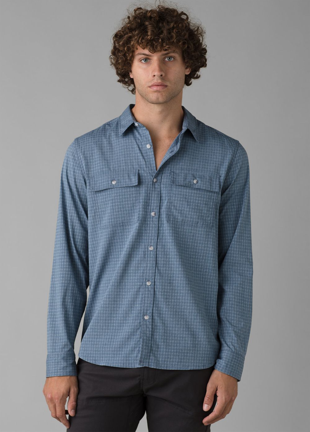 Blue Men\'s PrAna Garvan Long Sleeve Shirts | 65307-ZSCT