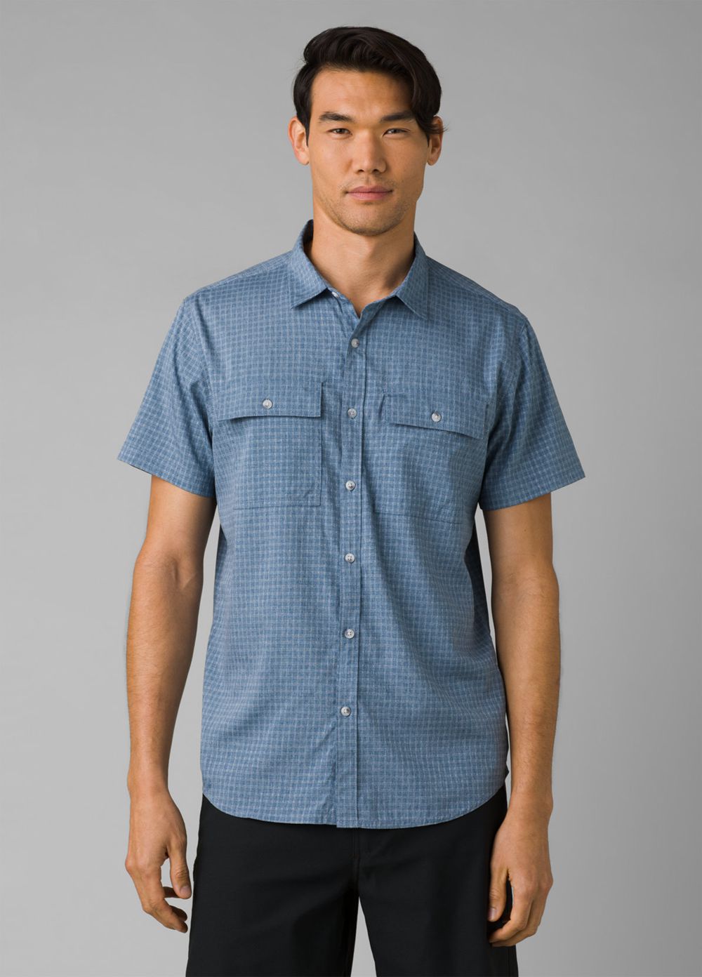 Blue Men\'s PrAna Garvan Short Sleeve Shirts | 67813-XHAT