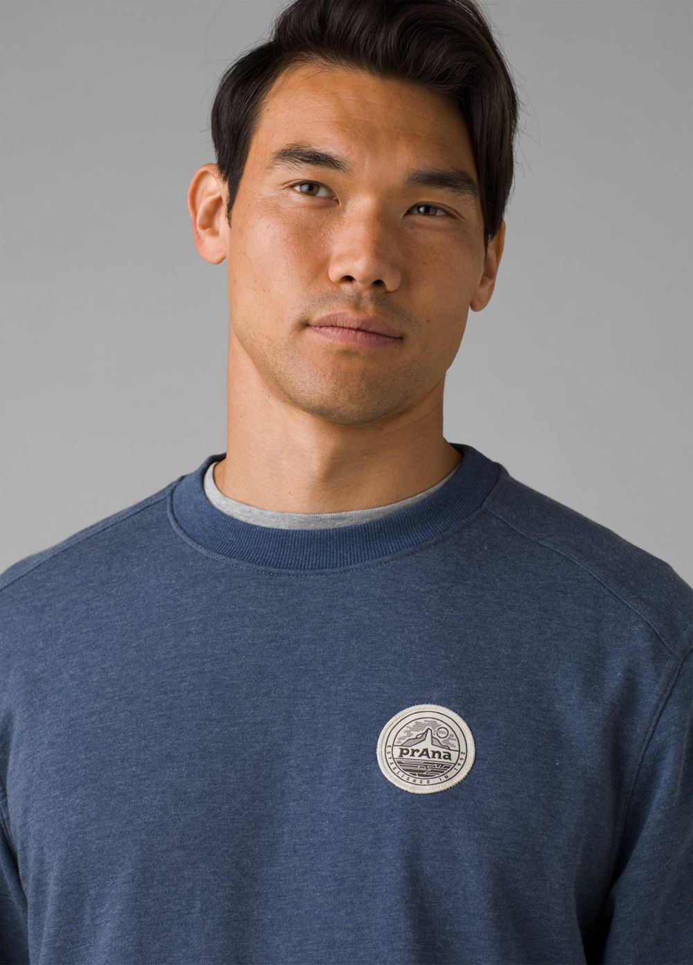 Blue Men's PrAna Patch Pullover Crew T-Shirts | 63201-YJLQ