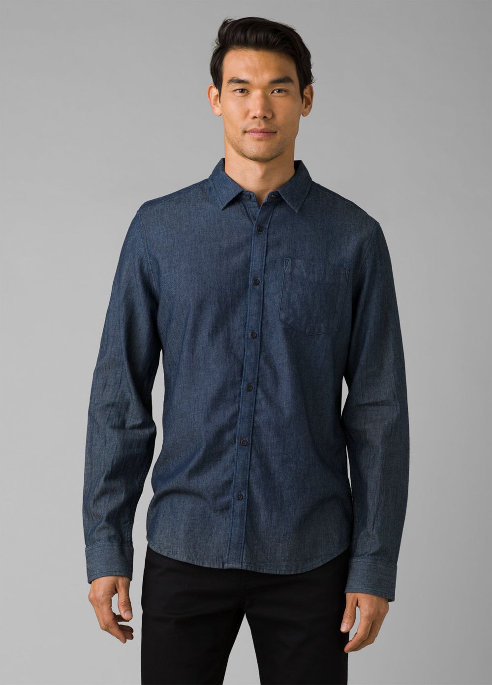 Blue Men\'s PrAna Upper Avenue Shirts | 48025-ATQN