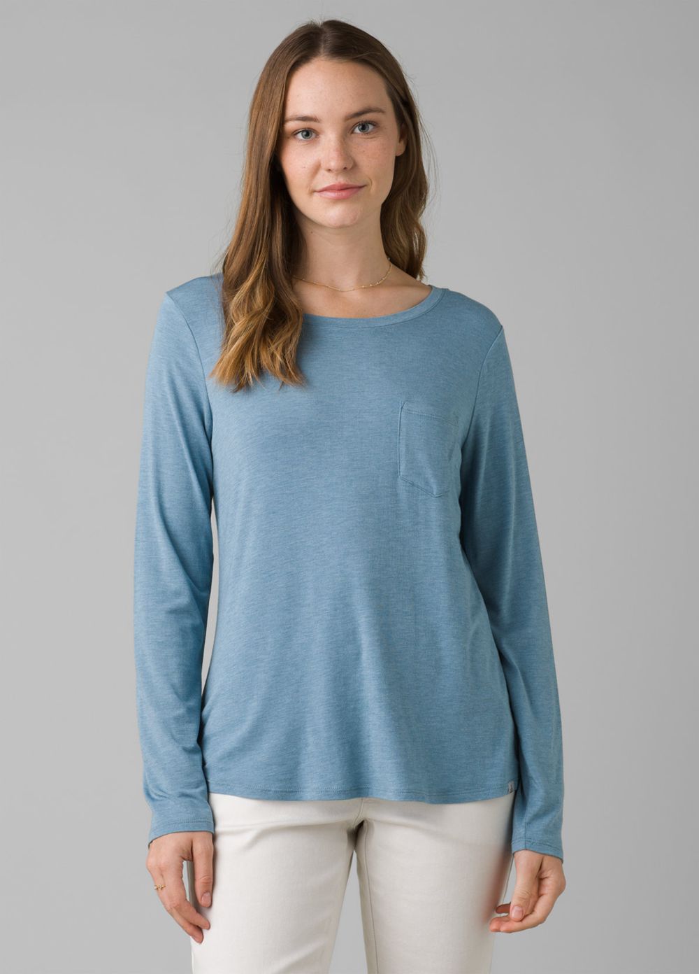 Blue Women's PrAna Foundation Long Sleeve Crew T-Shirts | 41386-KEJL