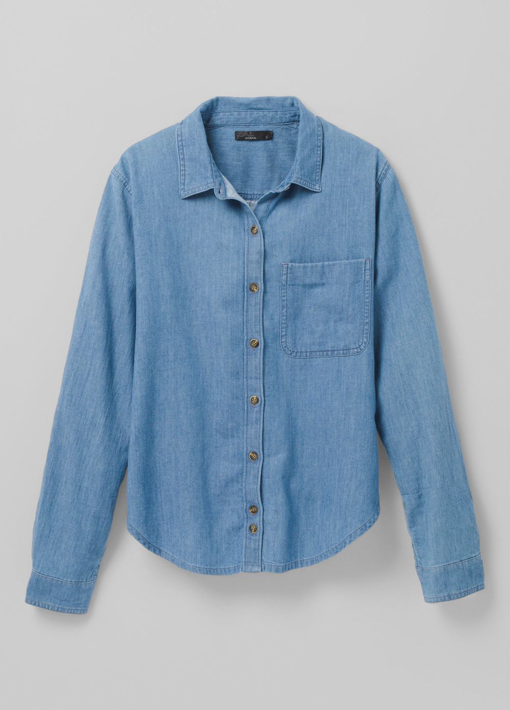 Blue Women's PrAna Washed Out Denim Shirts | 19603-AEMT