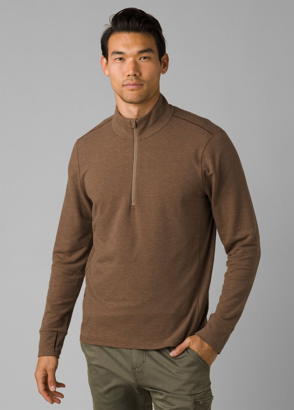 Brown Men\'s PrAna Altitude Tracker 1/4 Zip Sweaters | 41372-UFQS