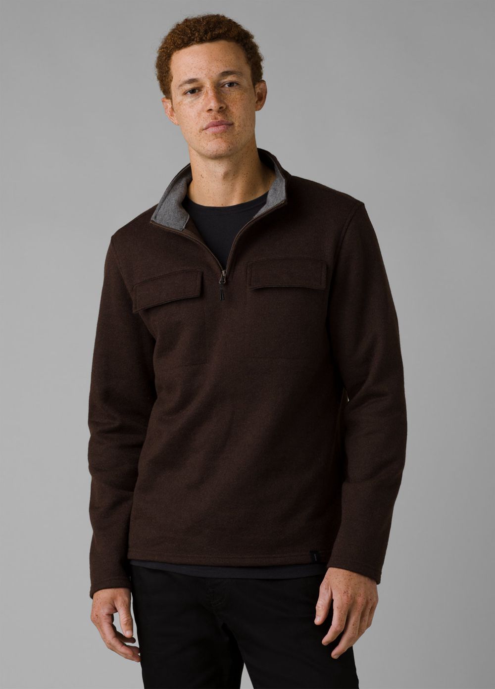 Brown Men\'s PrAna Brookland 1/4 Zip Sweaters | 52087-HJCR