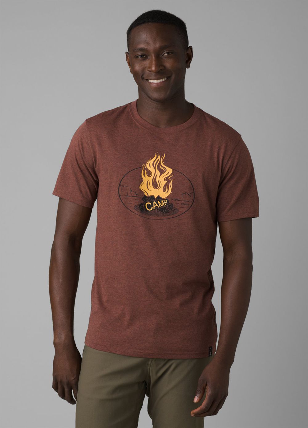 Brown Men\'s PrAna Camp Fire Journeyman 2 T-Shirts | 72803-WAZK