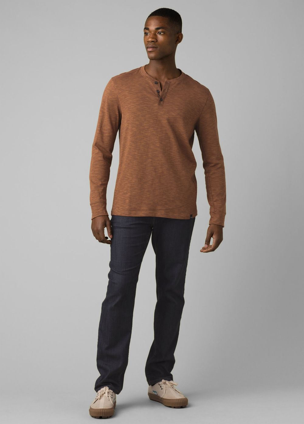 Brown Men's PrAna Ronnie Henley Shirts | 21583-LKIU