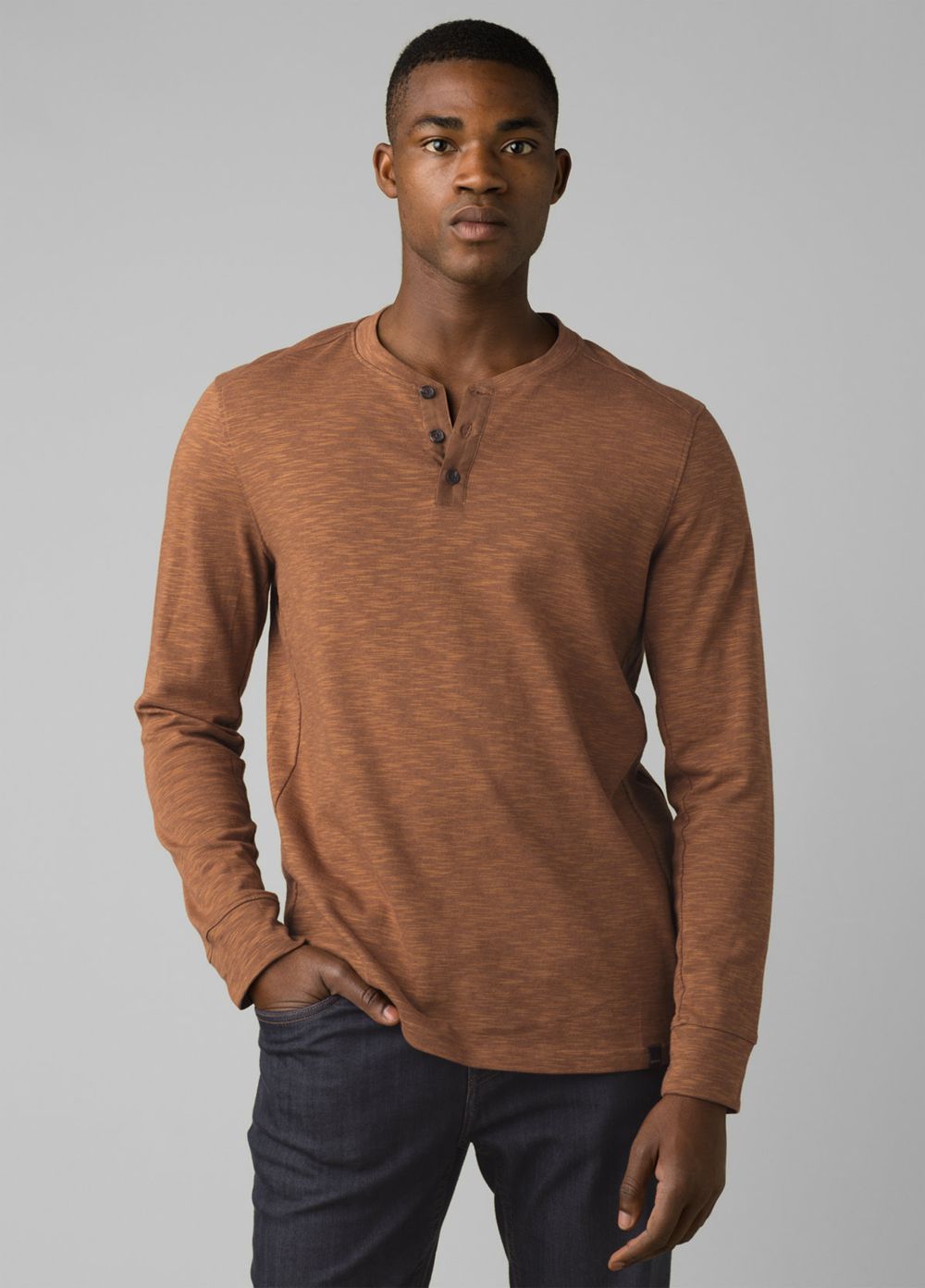 Brown Men\'s PrAna Ronnie Henley Shirts | 21583-LKIU