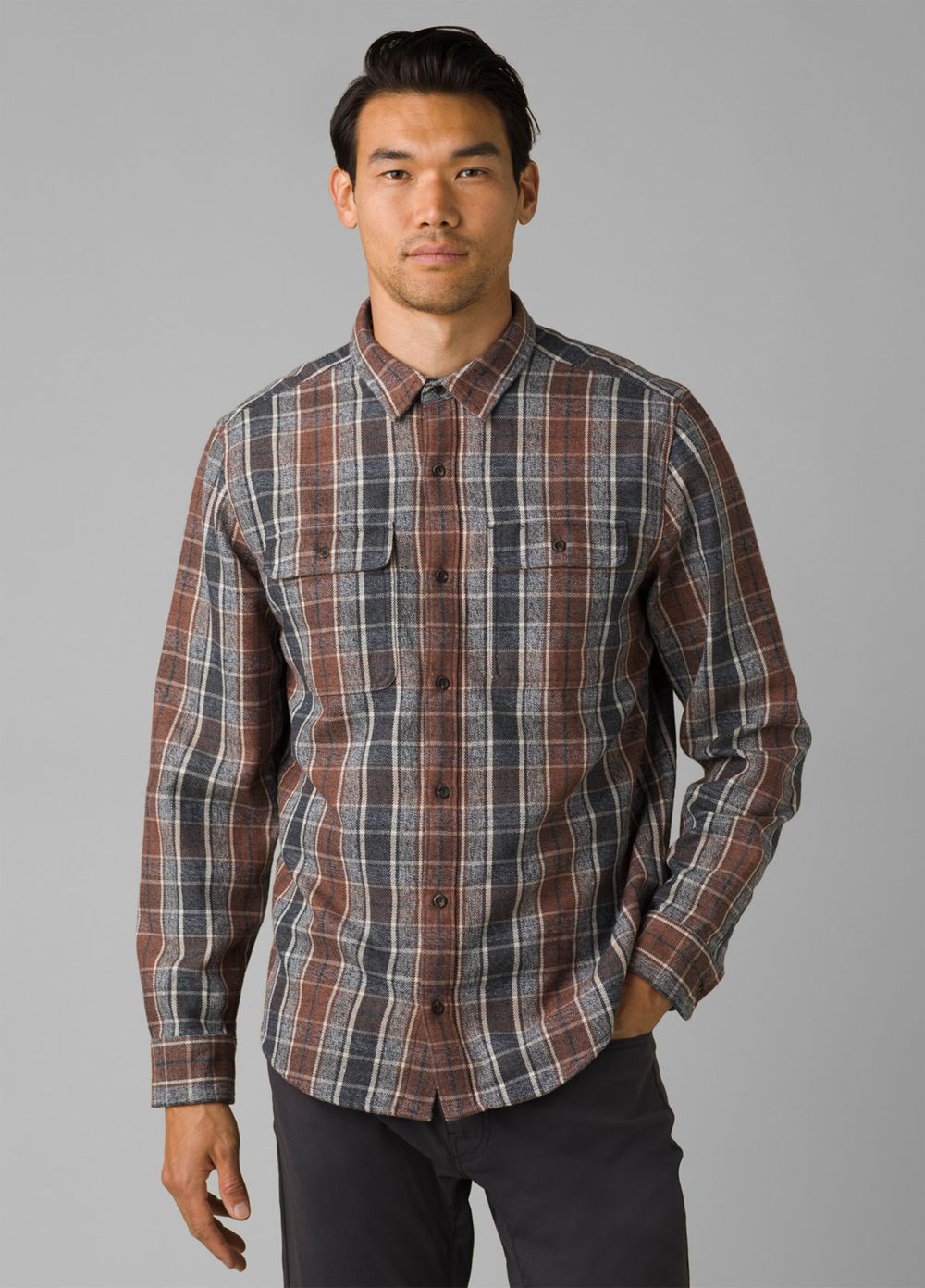 Brown Men\'s PrAna Westbrook Flannel Shirts | 57832-IEPV