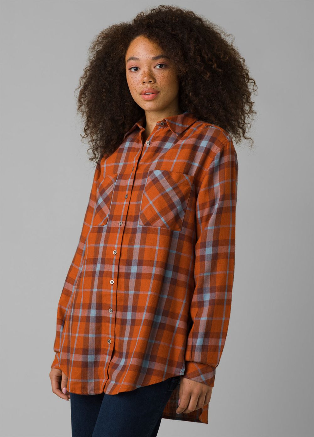 Brown Women's PrAna Beezly Flannel Shirts | 56348-JZLY