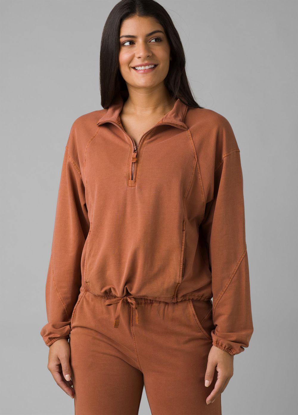 Brown Women\'s PrAna Calimero 1/2 Zip Sweaters | 69072-FCZD