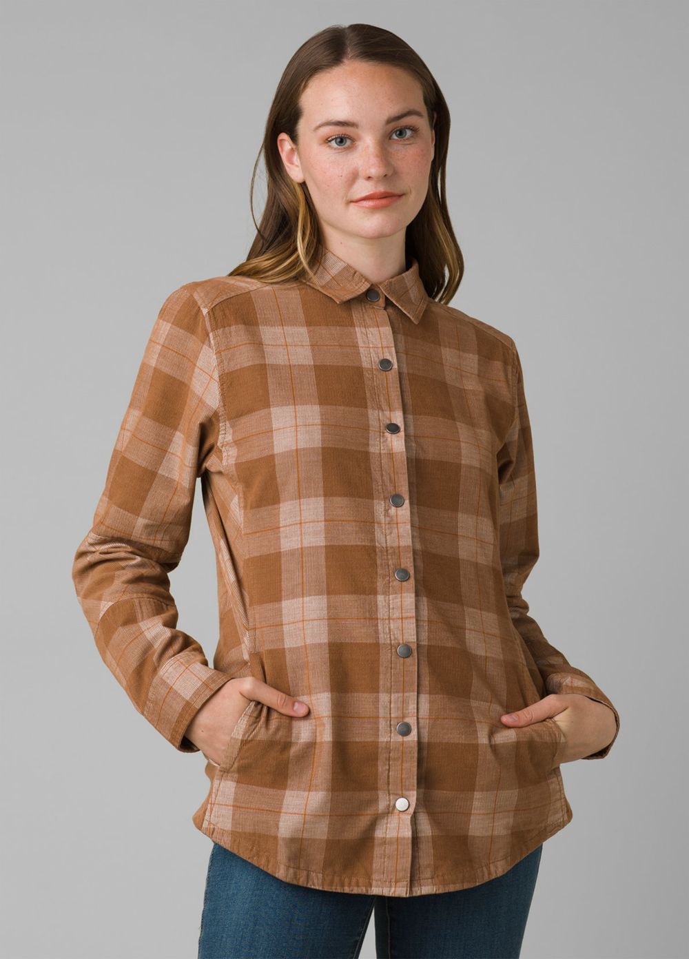 Brown Women's PrAna Porter Park Shirts | 09682-PHWY