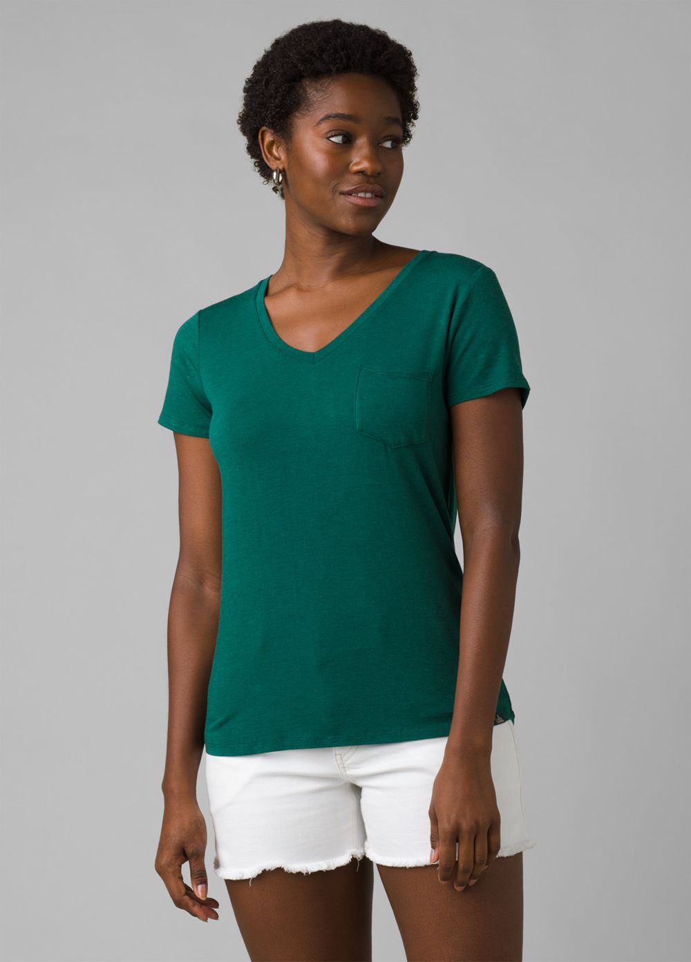 Green Women's PrAna Foundation Short Sleeve V-neck T-Shirts | 94850-OFCL