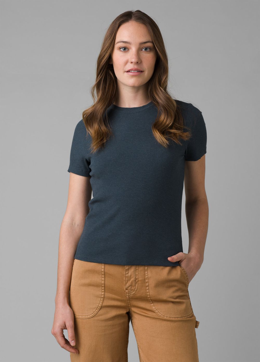 Grey Blue Women\'s PrAna Foundation Rib T-Shirts | 54291-YXVN