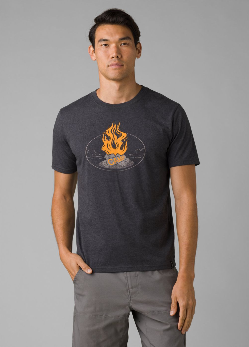 Grey Men\'s PrAna Camp Fire Journeyman 2 T-Shirts | 83706-FOAE