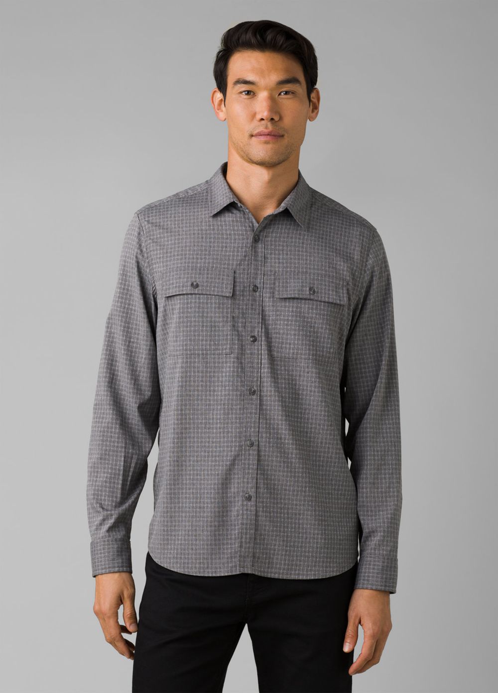 Grey Men\'s PrAna Garvan Long Sleeve Tall Shirts | 90317-BQJY