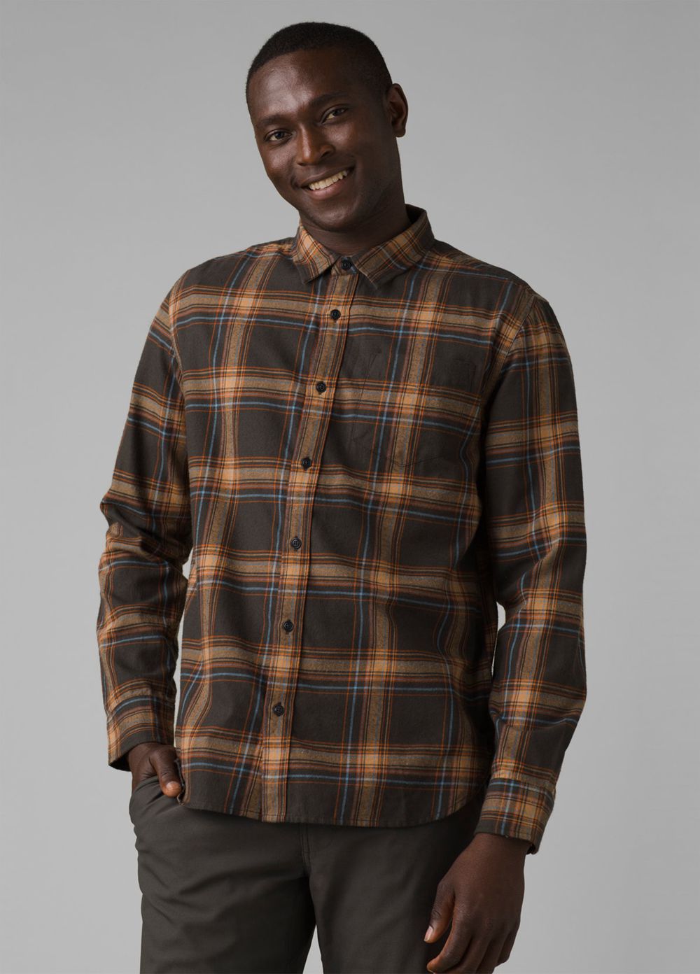 Grey Men\'s PrAna Los Feliz Flannel Shirts | 28963-DZCG