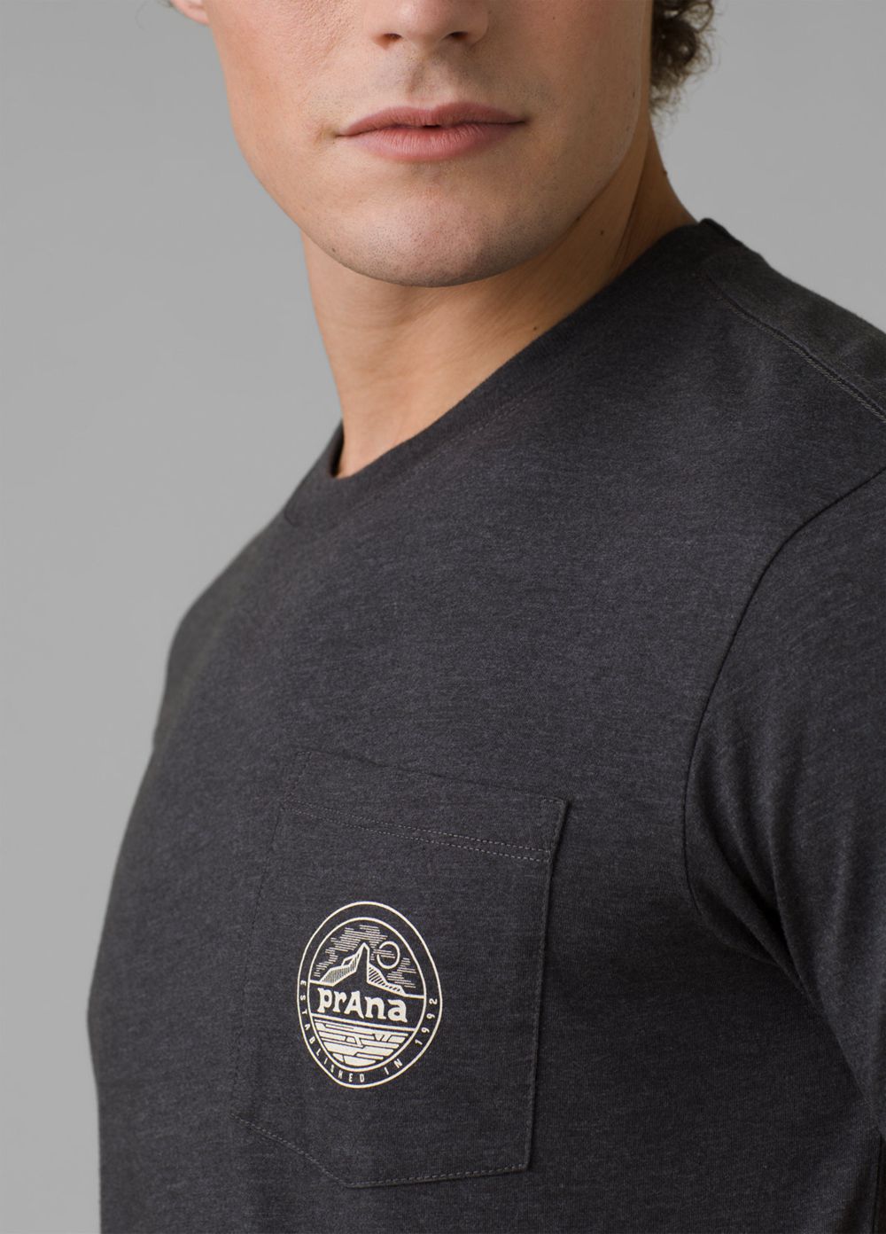 Grey Men's PrAna Patch Print T-Shirts | 62473-MULG