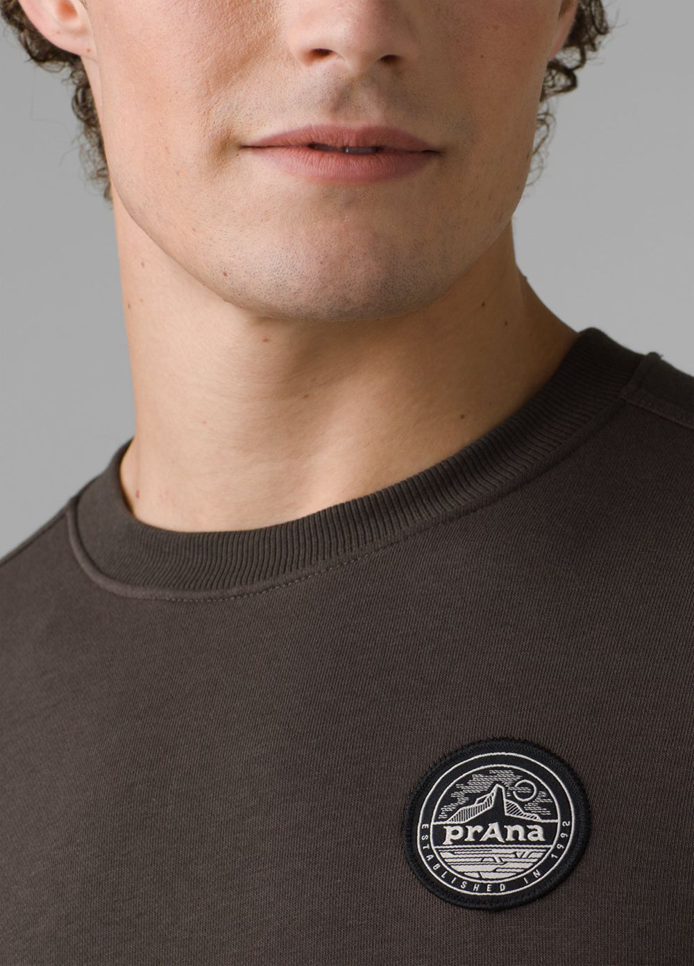 Grey Men's PrAna Patch Pullover Crew T-Shirts | 24567-LVOT