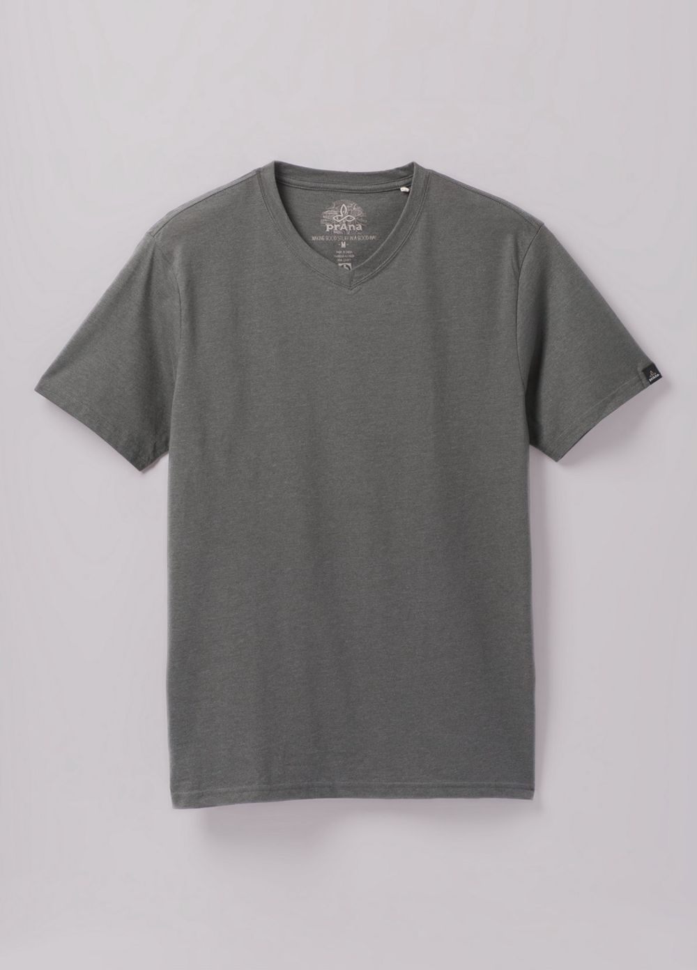 Grey Men's PrAna V-Neck T-Shirts | 25417-SHCD