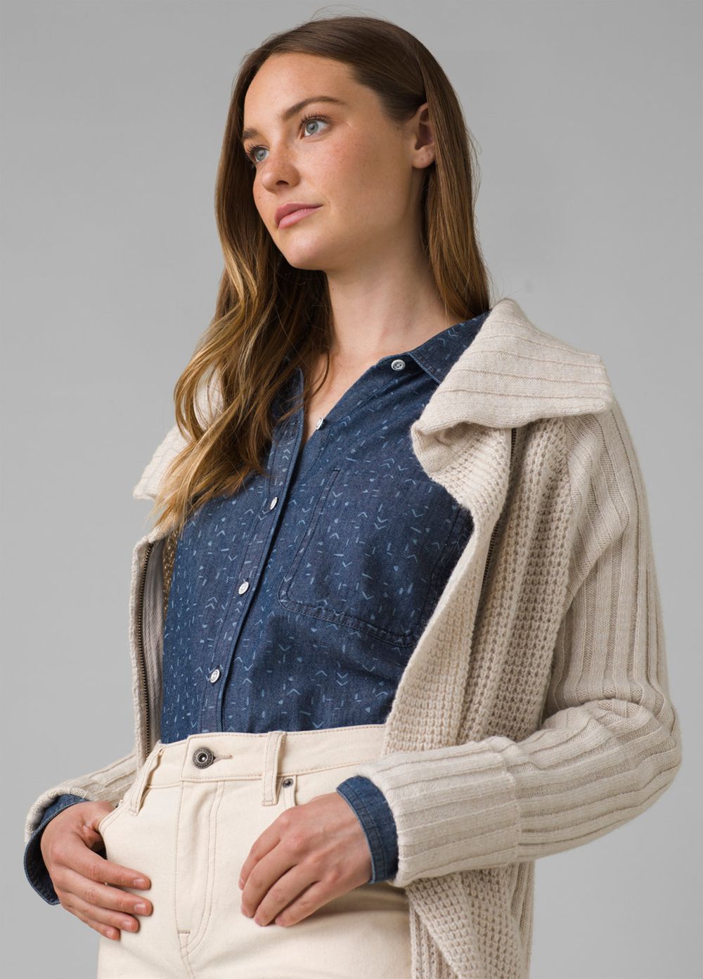 Grey Women's PrAna Yunna Cardigan Sweaters | 78954-ZHUM