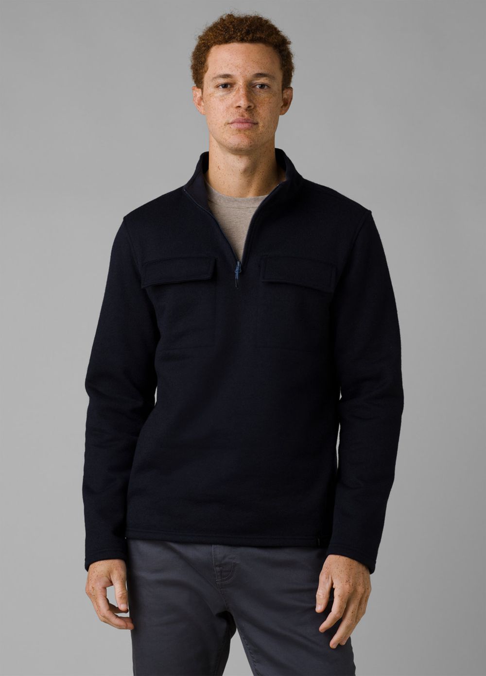 Navy Men\'s PrAna Brookland 1/4 Zip Sweaters | 74036-CSPW