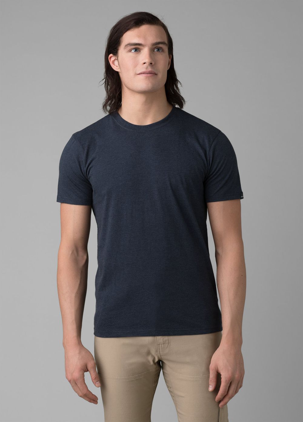 Navy Men\'s PrAna Crew T-Shirts | 67421-VKFZ