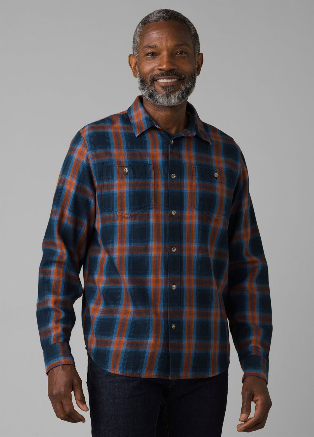 Navy Men\'s PrAna Dolberg Flannel Shirts | 40935-PWOZ