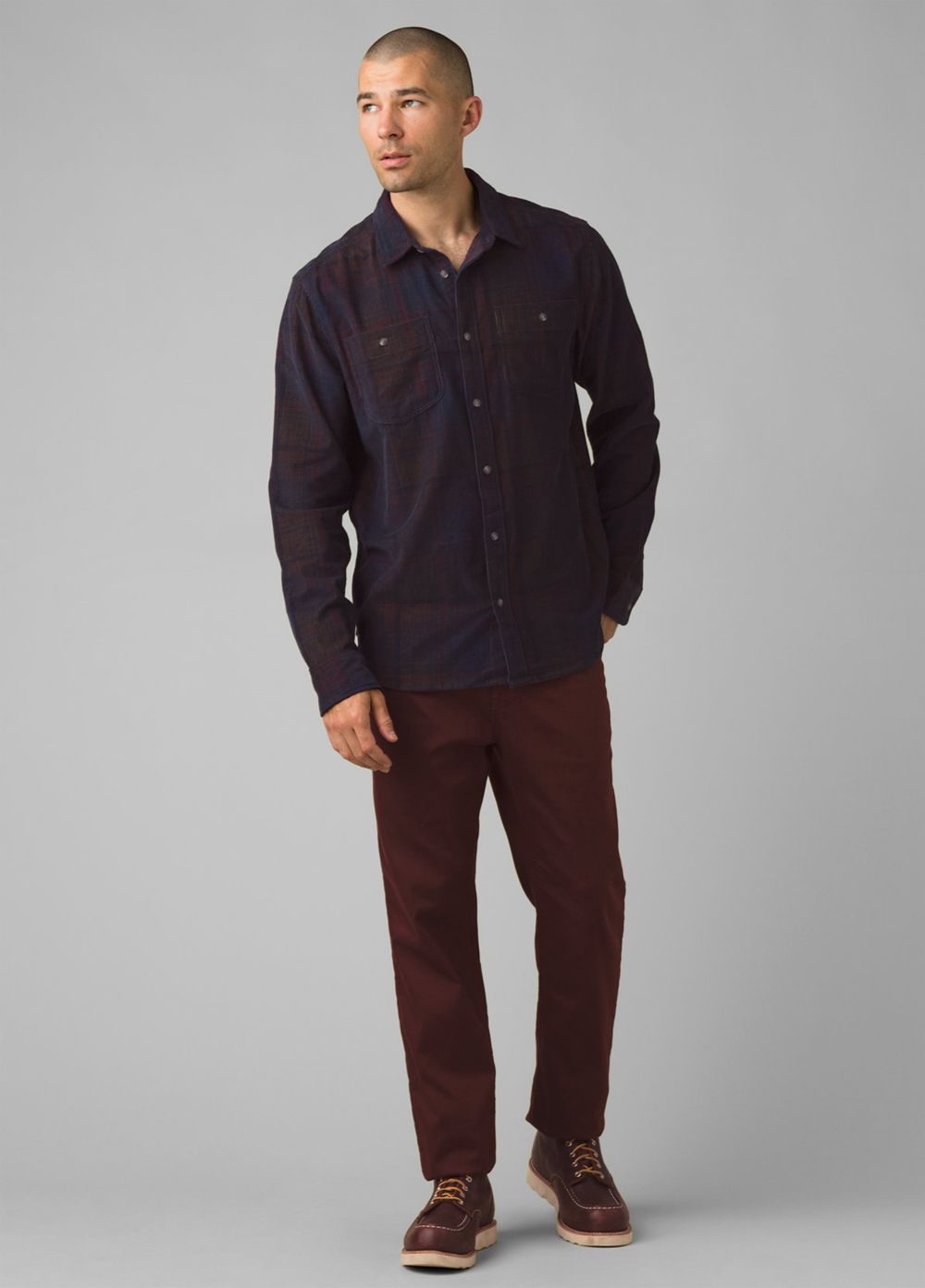 Navy Men's PrAna Dooley Long Sleeve Shirts | 28796-UISC